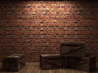 Image showing illuminated brick wall and boxes