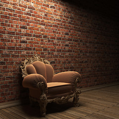 Image showing illuminated brick wall and chair