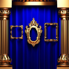 Image showing blue curtains, gold columns and frames