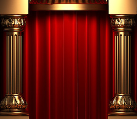 Image showing red velvet curtains behind the gold columns