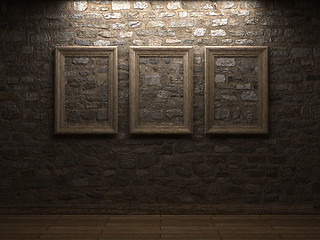 Image showing masonry wall with wood frames