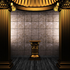 Image showing bronze columns, pedestal and tile wall