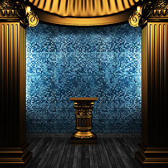 Image showing bronze columns, pedestal and tile wall