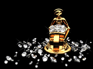 Image showing a lot of diamonds and golden statuette