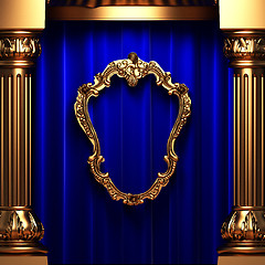 Image showing blue curtains, gold columns and frames