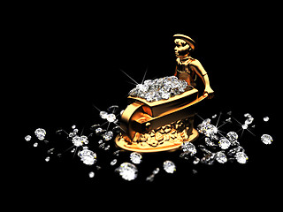 Image showing a lot of diamonds and golden statuette