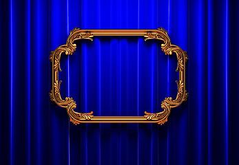Image showing blue curtains, gold frame