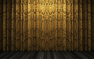 Image showing yellow velvet curtain opening scene