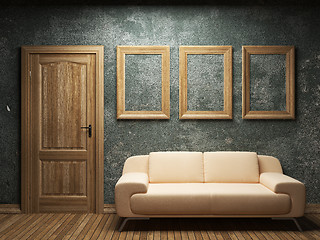 Image showing illuminated fabric wallpaper and door