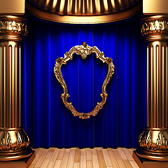 Image showing blue curtains, gold columns and frames