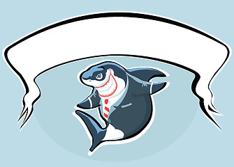 Image showing Cartoon smiling shark in the suit with copy space  