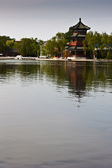 Image showing Chinese tower and lake