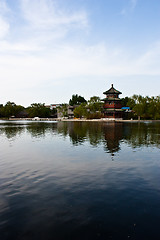 Image showing Chinese tower and lake