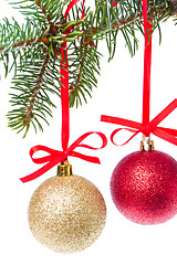 Image showing christmas balls hanging from tree