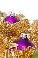 Image showing christmas balls with tinsel