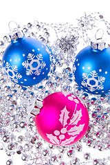 Image showing christmas balls with tinsel