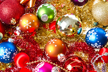 Image showing christmas balls and tinsel