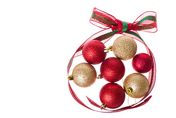 Image showing christmas balls with big ribbon around