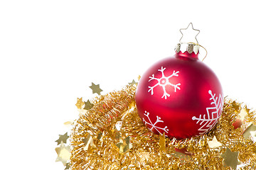 Image showing christmas ball with snowflake symbols and tinsel