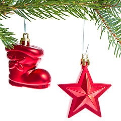Image showing red christmas decoration on the tree