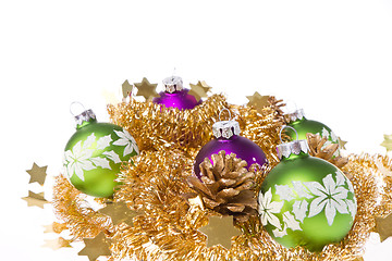 Image showing christmas balls with tinsel