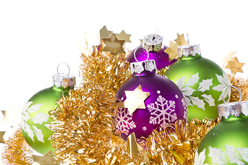 Image showing christmas balls with tinsel