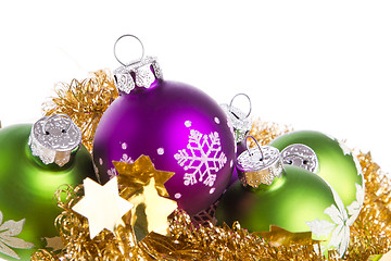 Image showing christmas balls with tinsel