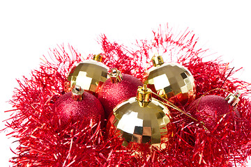 Image showing christmas balls with tinsel