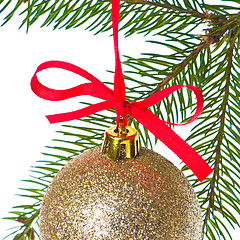 Image showing christmas balls hanging from tree