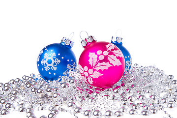 Image showing christmas balls with tinsel