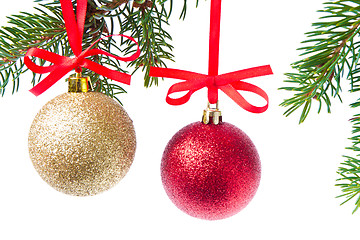 Image showing christmas balls hanging from tree