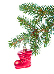 Image showing red christmas star hanging from tree