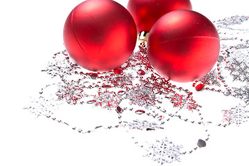 Image showing christmas balls with snowflake tinsel