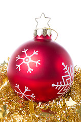 Image showing christmas ball with snowflake symbols and tinsel