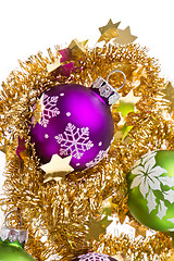 Image showing christmas balls with tinsel