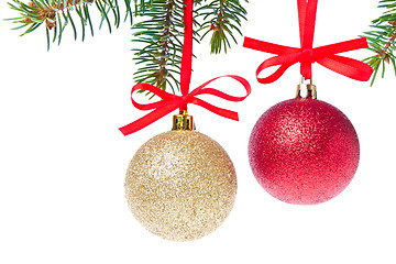 Image showing christmas balls hanging from tree