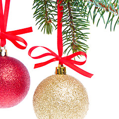 Image showing christmas balls hanging from tree