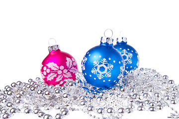 Image showing christmas balls with tinsel