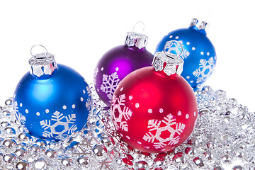 Image showing christmas balls with tinsel