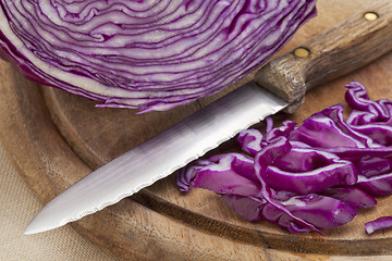 Image showing red cabbage and knife