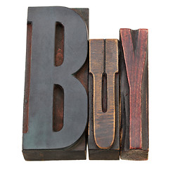 Image showing buy word in letterpress type