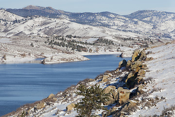 Image showing mountain lake in winter scenery