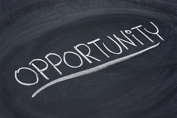 Image showing opportunity, word on blackboard