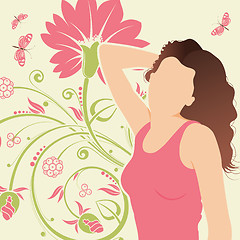 Image showing Floral background with girl