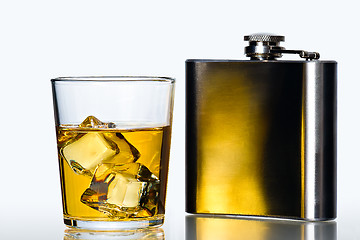 Image showing Hip flask and Whisky on the rocks