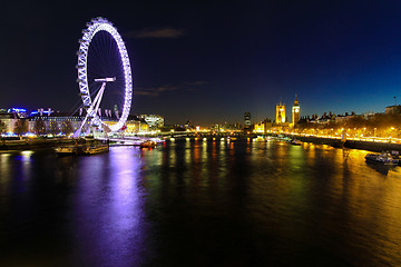 Image showing London eye night cityscape