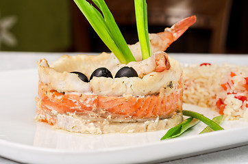 Image showing fish with rice and vegetables