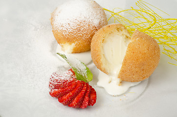 Image showing Dessert of ice-cream at biscuit