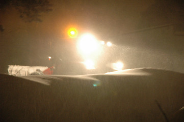 Image showing Snowblowing action by night