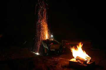 Image showing bonfire and fireworks